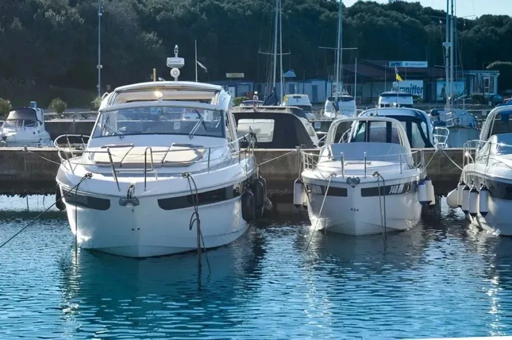 Exterior view of Varola, a Bavaria Sport 450 HT motorboat at Seget Donji, Croatia