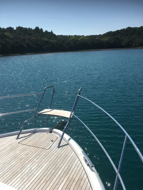 Deck of Varola, a Bavaria Sport 450 HT motorboat at Seget Donji, Croatia