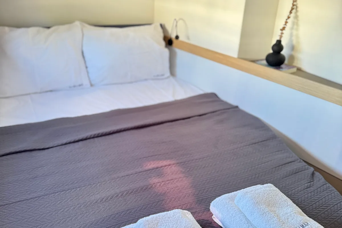 Cabin on Bellmar, a Fountaine Pajot Astréa 42 catamaran at Preveza, Greece
