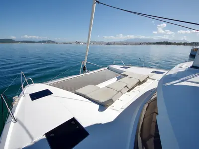 Deck of Bellmar, a Fountaine Pajot Astréa 42 catamaran at Preveza, Greece