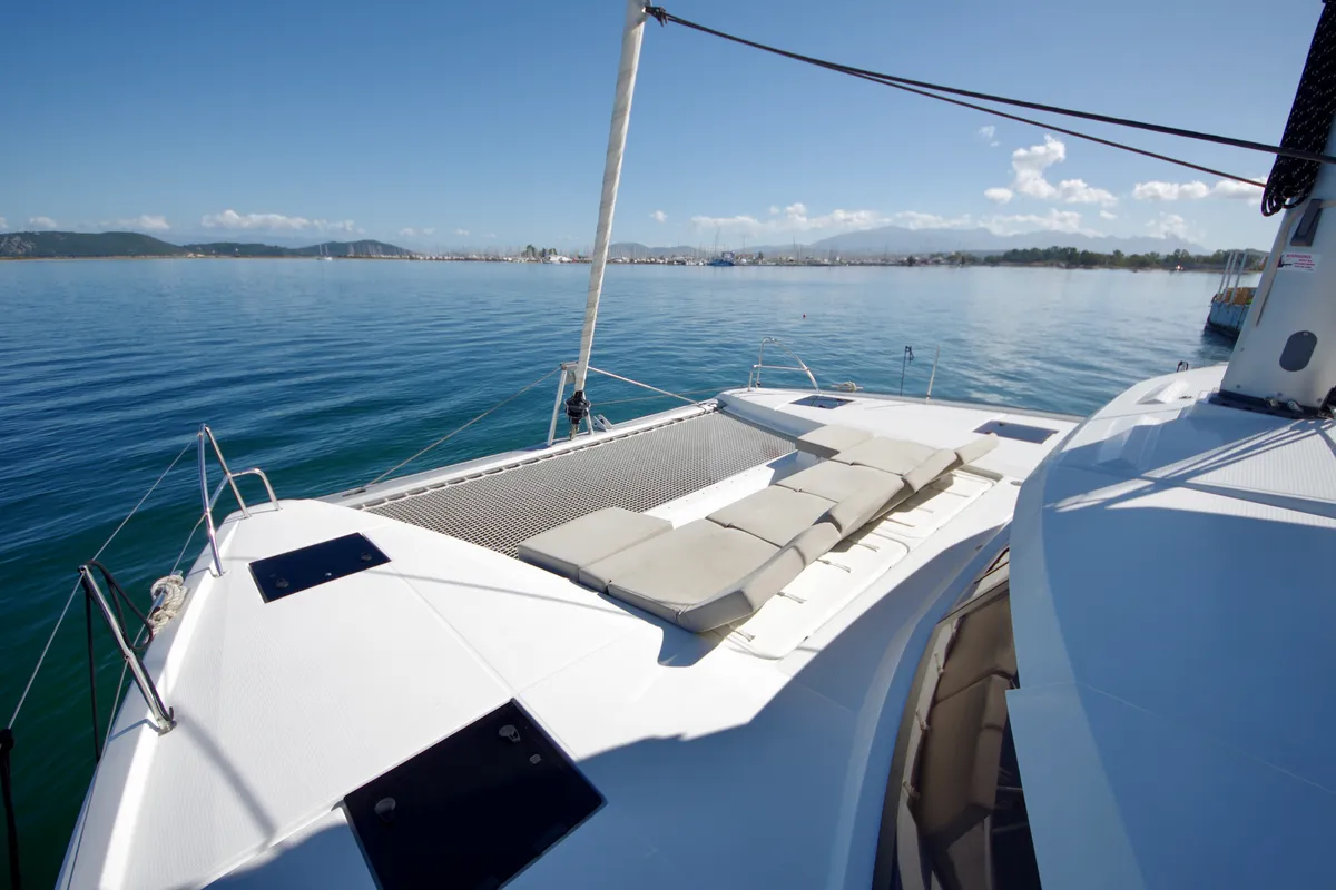 Deck of Bellmar, a Fountaine Pajot Astréa 42 catamaran at Preveza, Greece