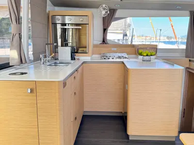 Galley of Bellmar, a Fountaine Pajot Astréa 42 catamaran at Preveza, Greece