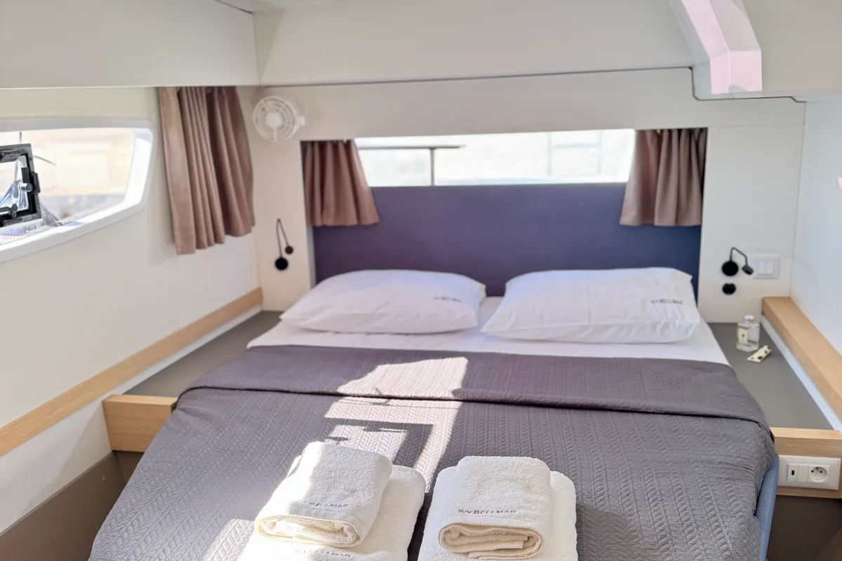 Cabin on Bellmar, a Fountaine Pajot Astréa 42 catamaran at Preveza, Greece