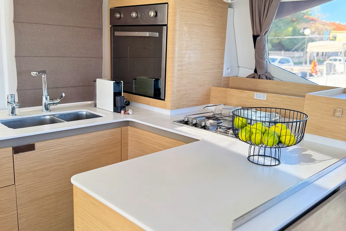 Galley of Bellmar, a Fountaine Pajot Astréa 42 catamaran at Preveza, Greece
