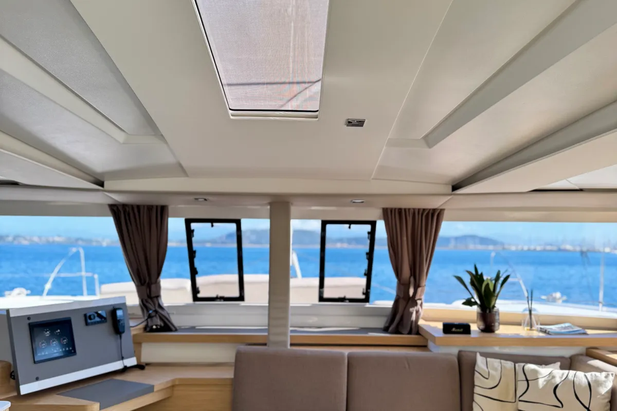 Salon of Bellmar, a Fountaine Pajot Astréa 42 catamaran at Preveza, Greece