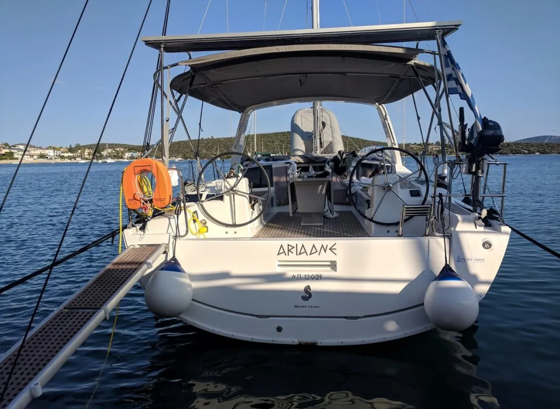 Exterior view of Ariadne, a Beneteau Oceanis 41.1 sailboat at Municipal Unit of Lefkada, Greece