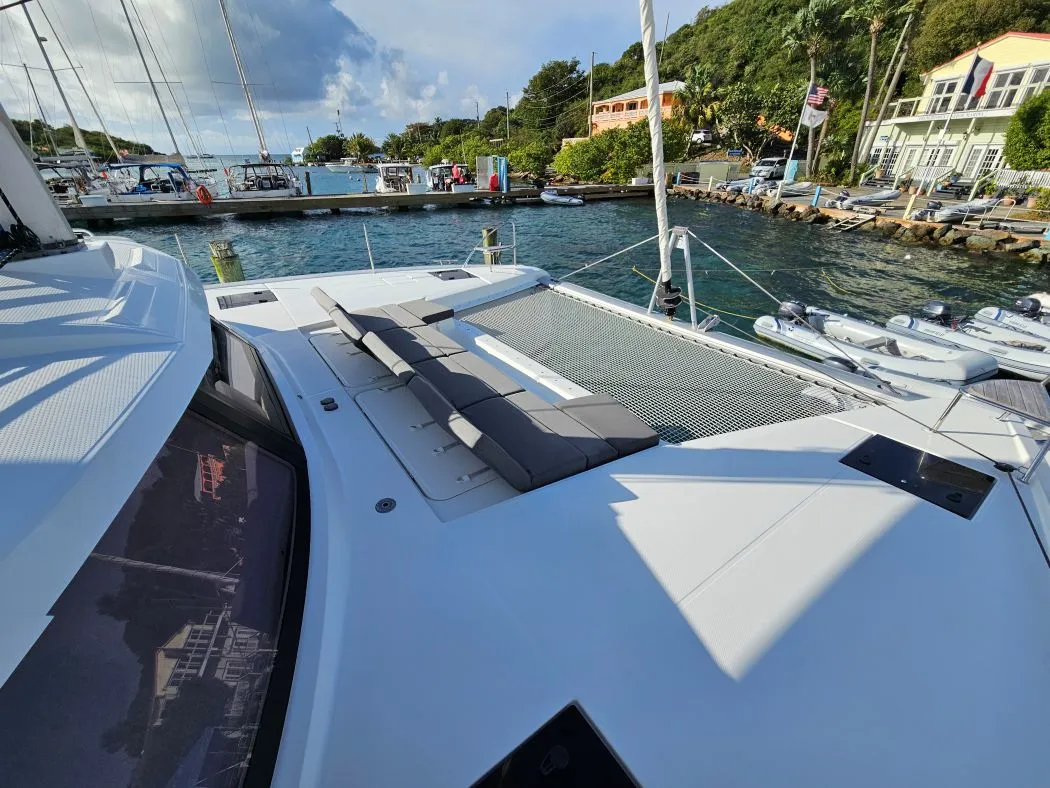 Deck of The Happy Heifer, a Fountaine Pajot Elba 45 catamaran at Charlotte Amalie, United States