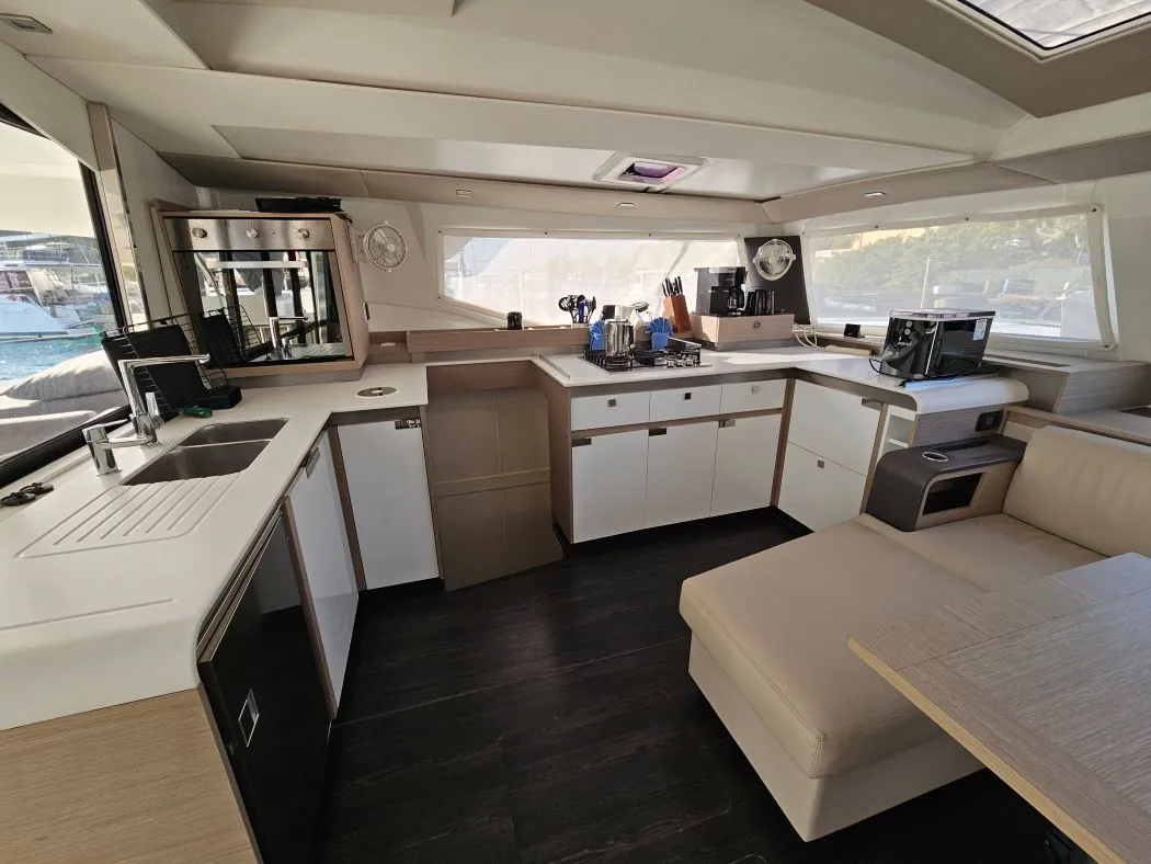 Galley of The Happy Heifer, a Fountaine Pajot Elba 45 catamaran at Charlotte Amalie, United States