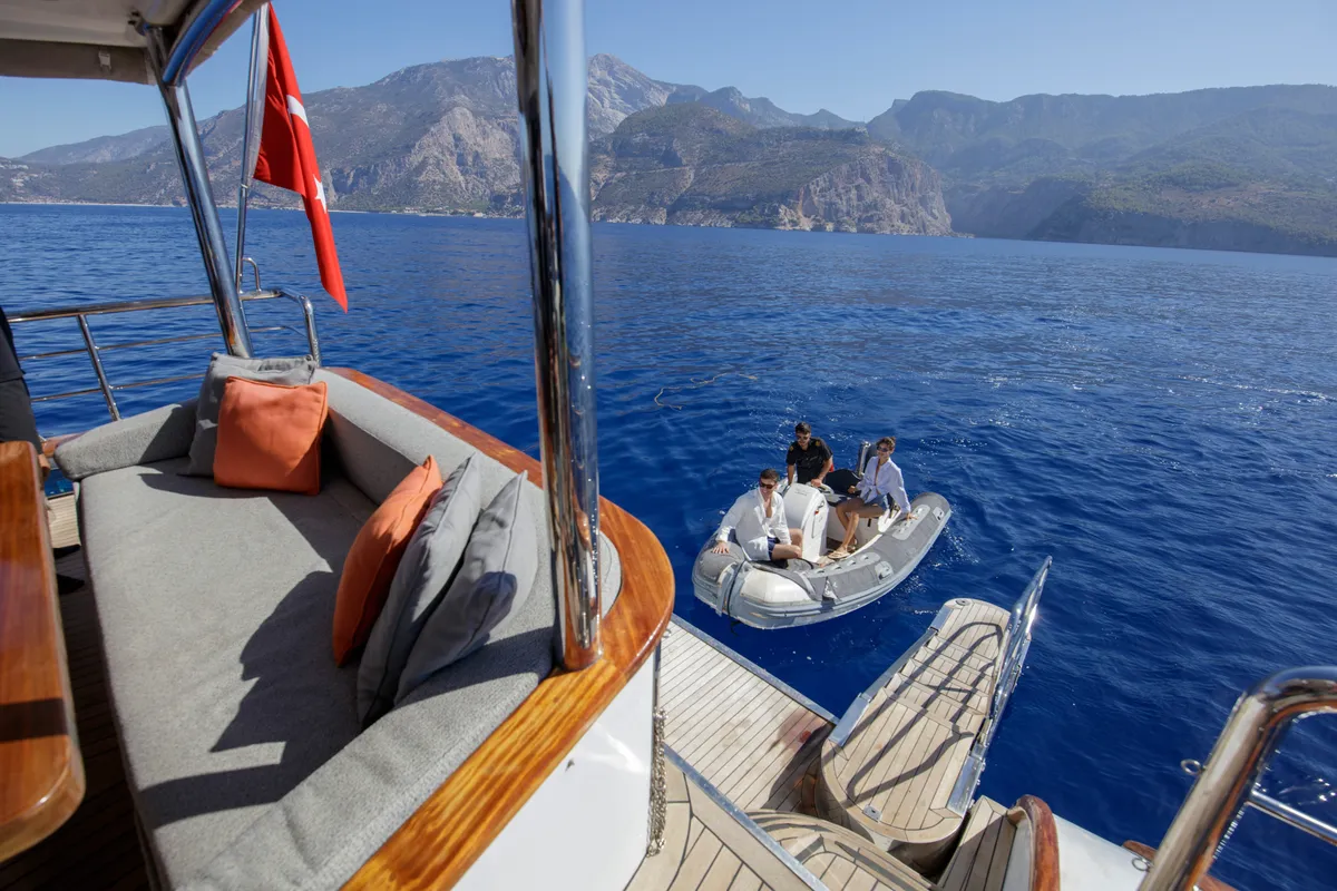 Deck of Premium, a Gulet Motor sailer motor yacht at Fethiye, Turkey