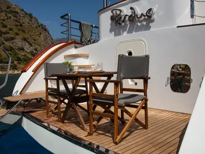 Deck of Premium, a Gulet Motor sailer motor yacht at Fethiye, Turkey