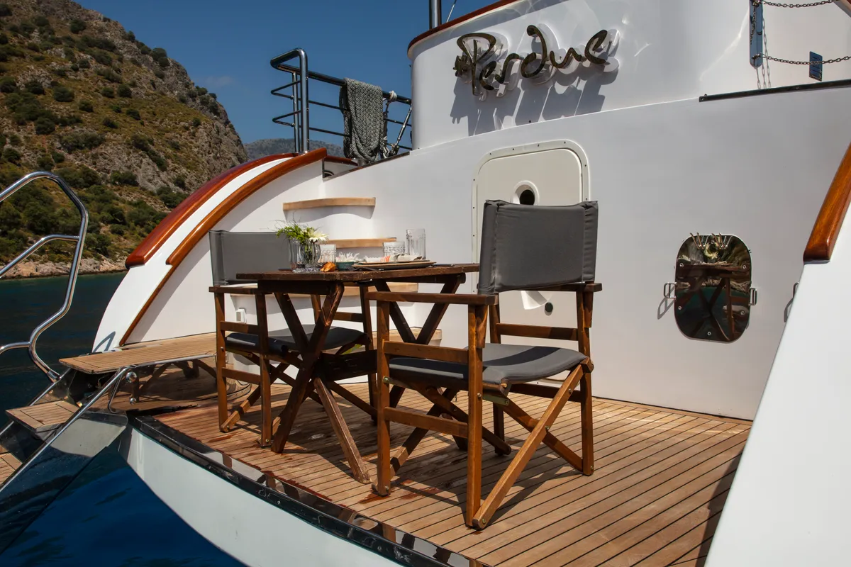 Deck of Premium, a Gulet Motor sailer motor yacht at Fethiye, Turkey