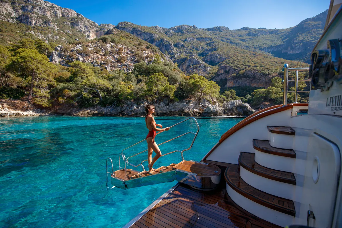 Deck of Premium, a Gulet Motor sailer motor yacht at Fethiye, Turkey
