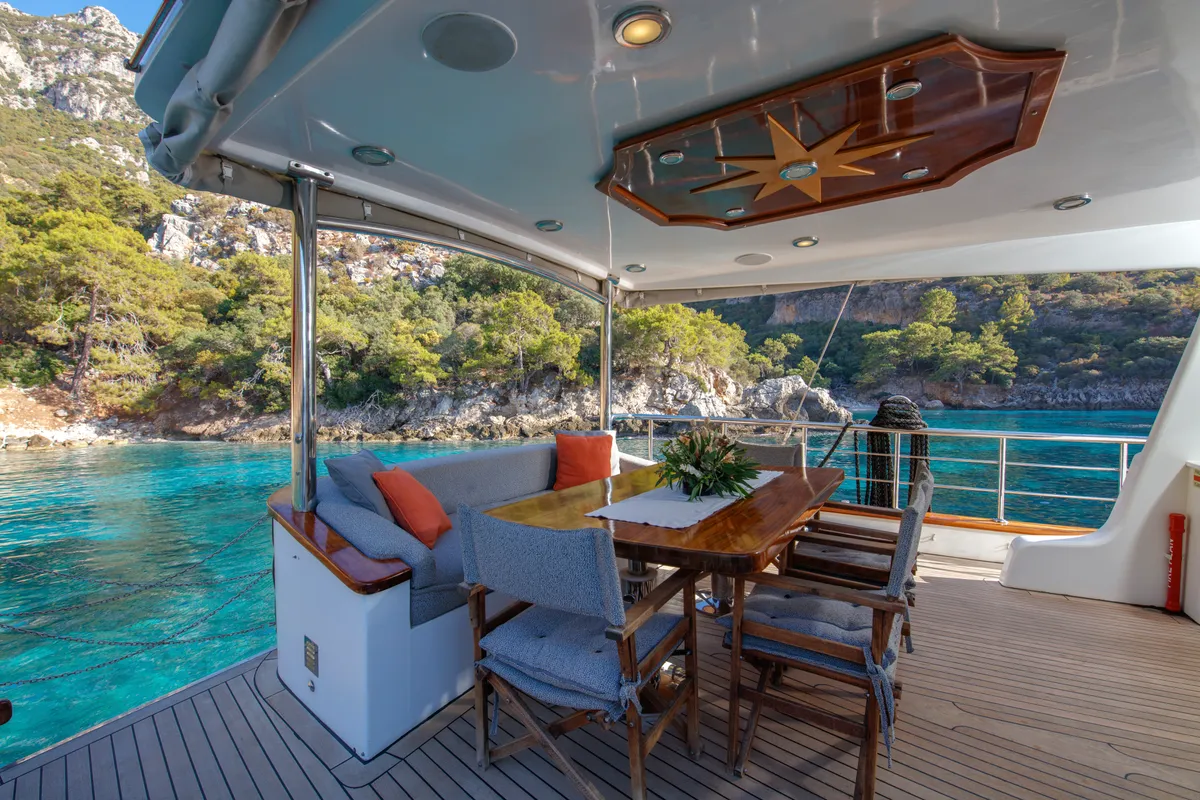 Deck of Premium, a Gulet Motor sailer motor yacht at Fethiye, Turkey