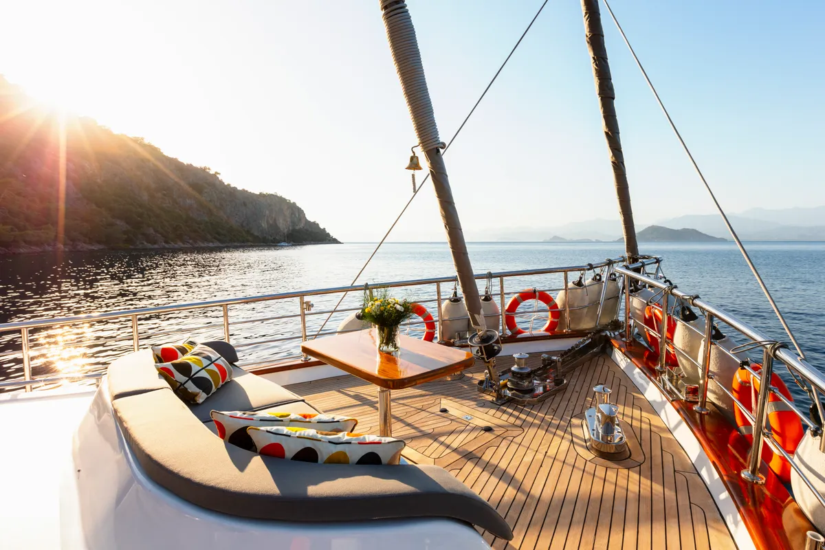 Deck of Premium, a Gulet Motor sailer motor yacht at Fethiye, Turkey