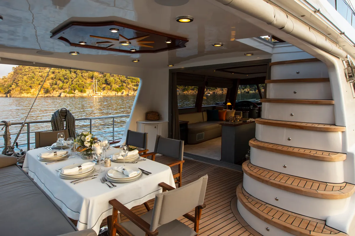 Deck of Premium, a Gulet Motor sailer motor yacht at Fethiye, Turkey