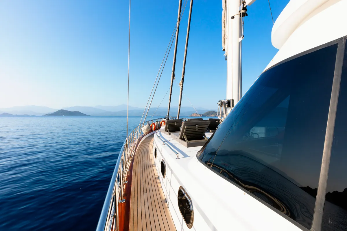 Deck of Premium, a Gulet Motor sailer motor yacht at Fethiye, Turkey