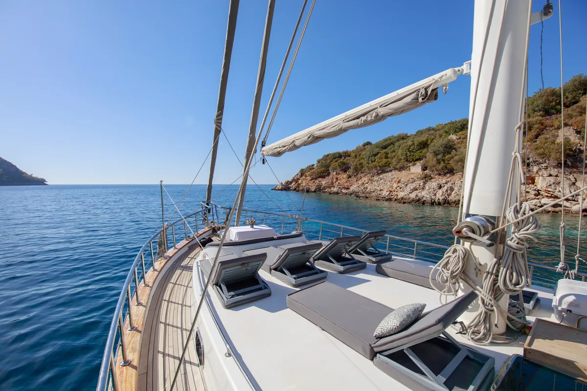 Deck of Premium, a Gulet Motor sailer motor yacht at Fethiye, Turkey