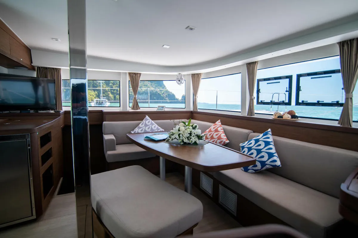 Salon of Cloud Dancer, a Lagoon 42 catamaran at Pa Khlok, Thailand