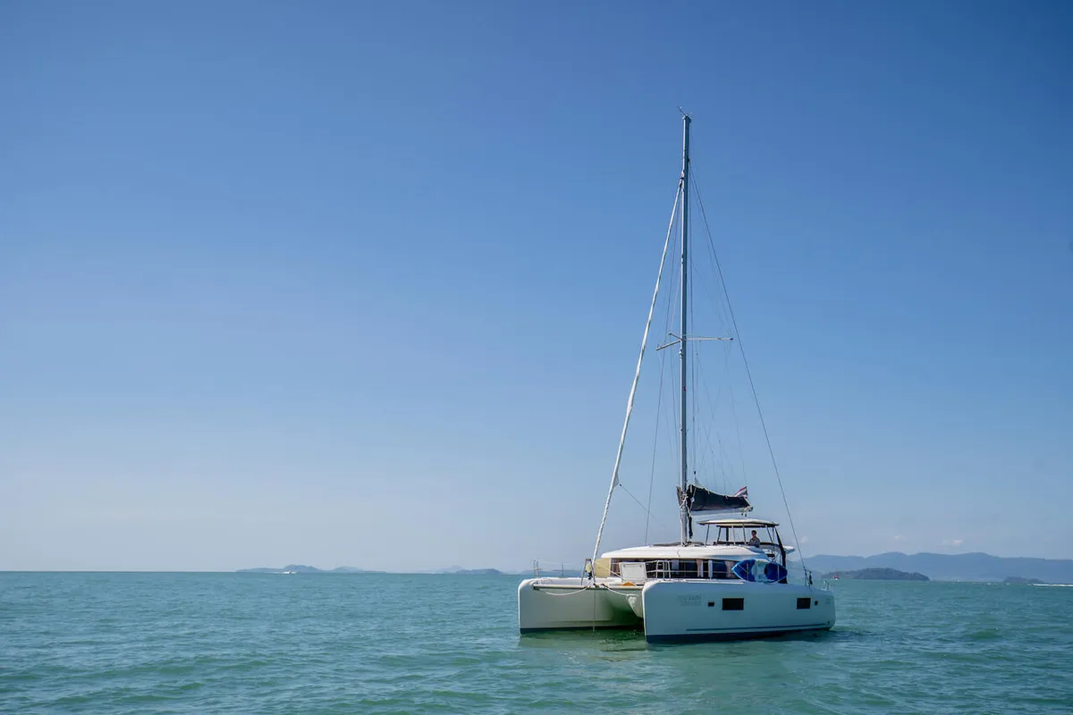 Exterior view of Cloud Dancer, a Lagoon 42 catamaran at Pa Khlok, Thailand