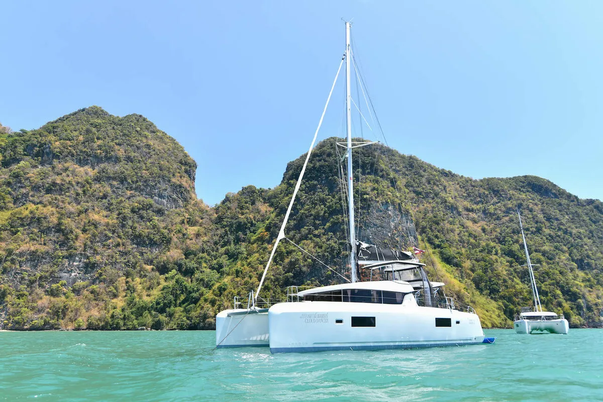 Exterior view of Cloud Dancer, a Lagoon 42 catamaran at Pa Khlok, Thailand