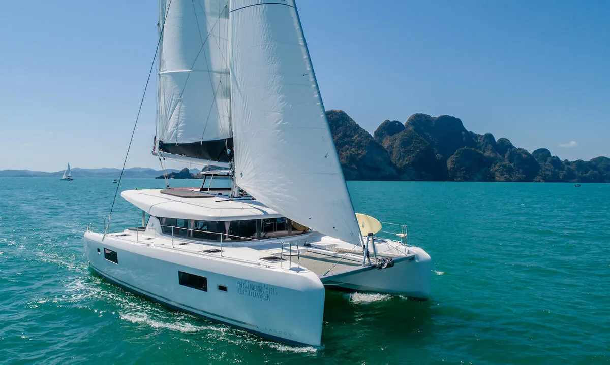Exterior view of Cloud Dancer, a Lagoon 42 catamaran at Pa Khlok, Thailand