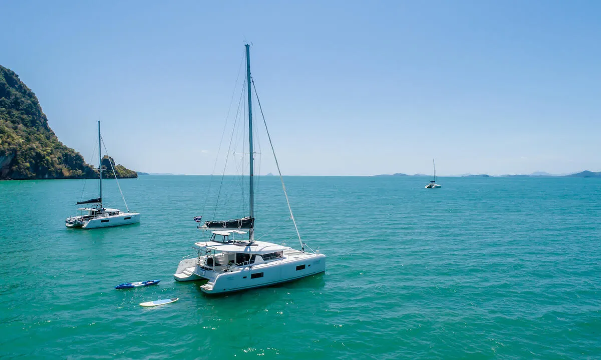 Exterior view of Cloud Dancer, a Lagoon 42 catamaran at Pa Khlok, Thailand