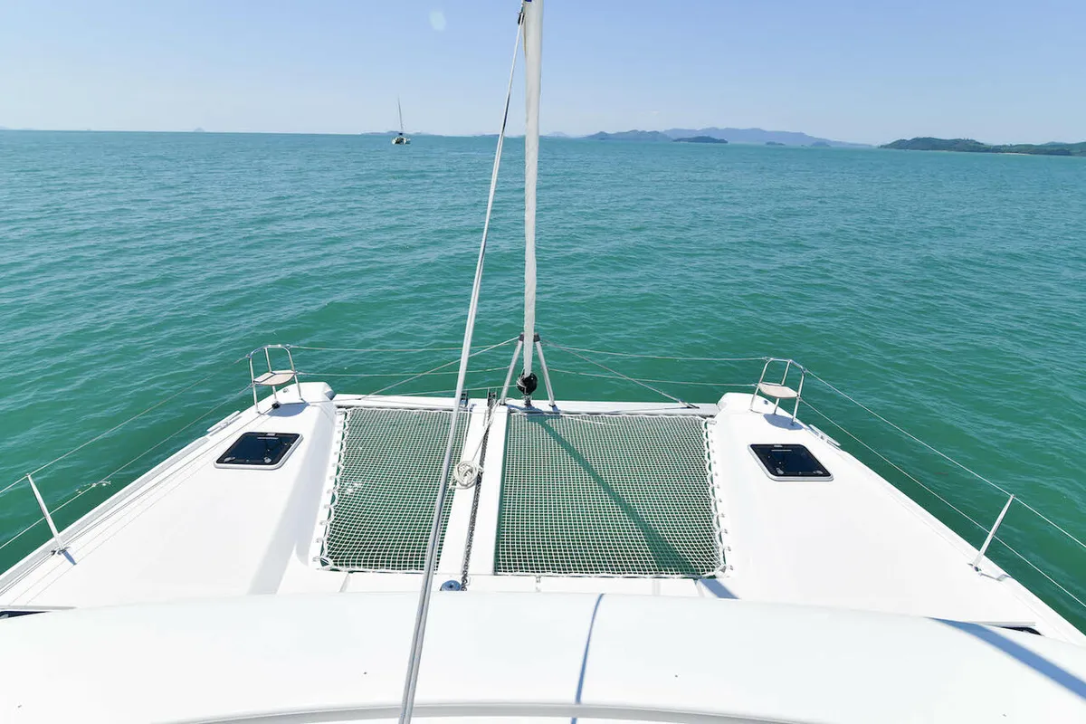 Deck of Cloud Dancer, a Lagoon 42 catamaran at Pa Khlok, Thailand