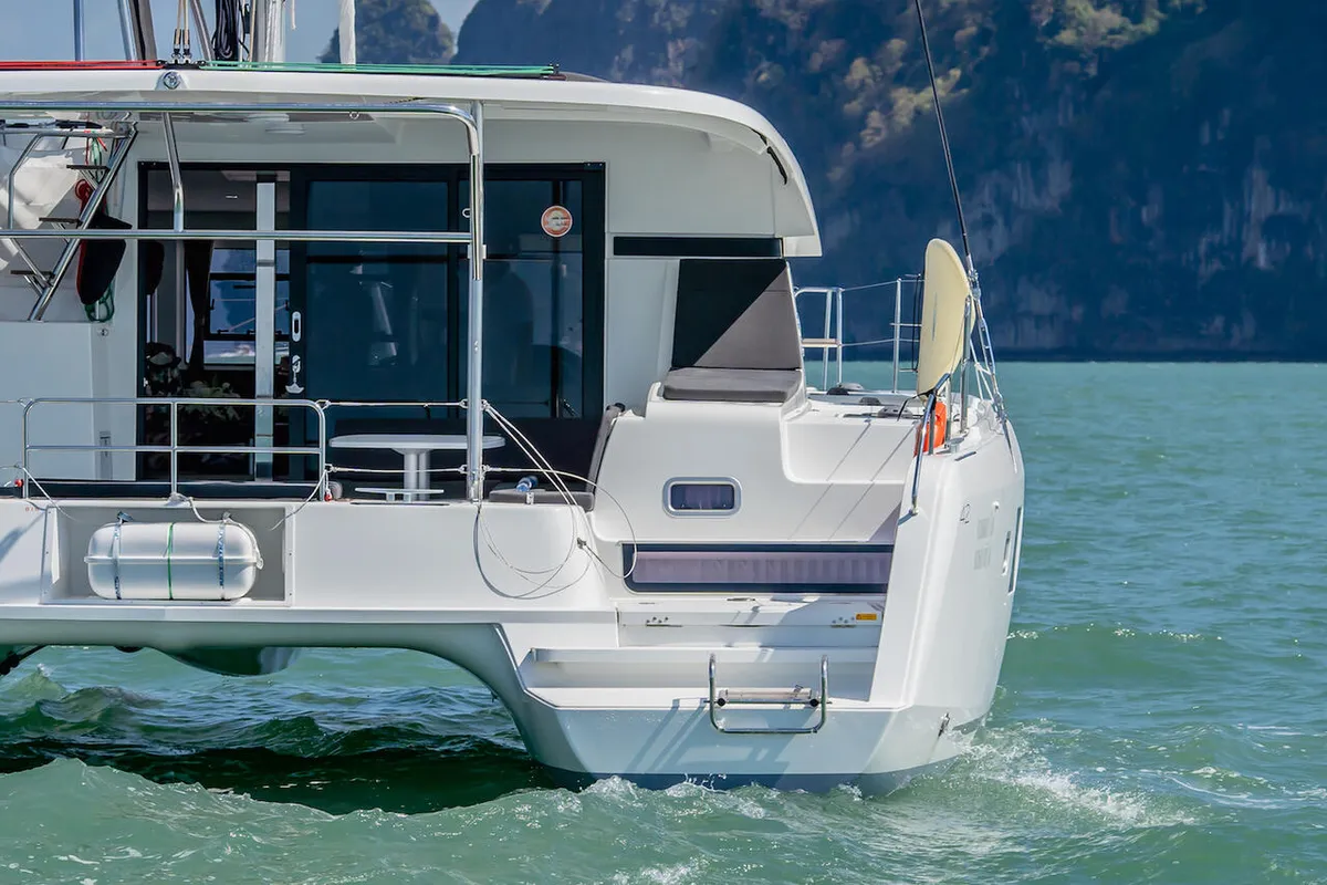 Deck of Cloud Dancer, a Lagoon 42 catamaran at Pa Khlok, Thailand