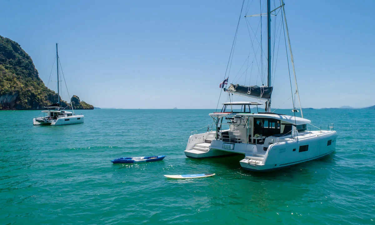 Exterior view of Cloud Dancer, a Lagoon 42 catamaran at Pa Khlok, Thailand