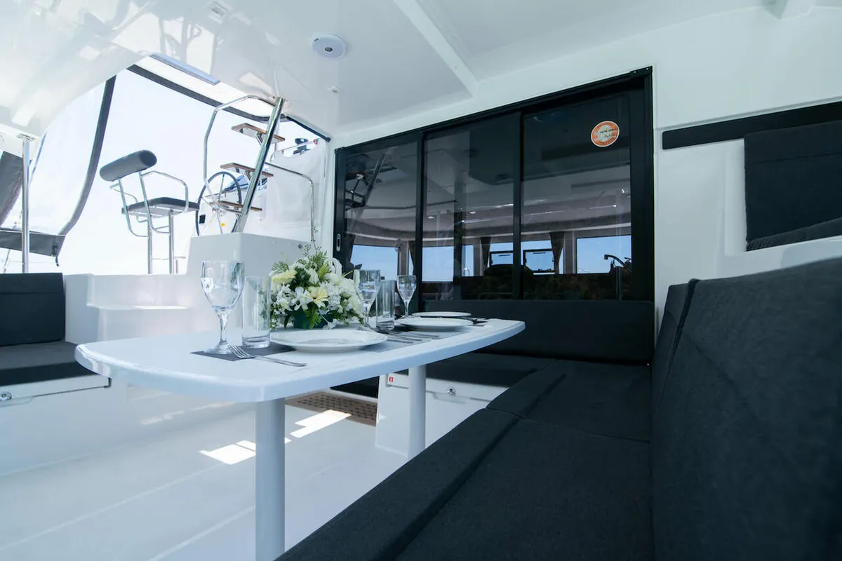 Salon of Cloud Dancer, a Lagoon 42 catamaran at Pa Khlok, Thailand
