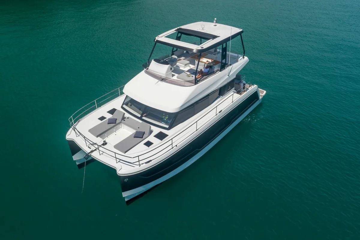 Exterior view of Mala, a Fountaine Pajot MY5 catamaran at Seget Donji, Croatia