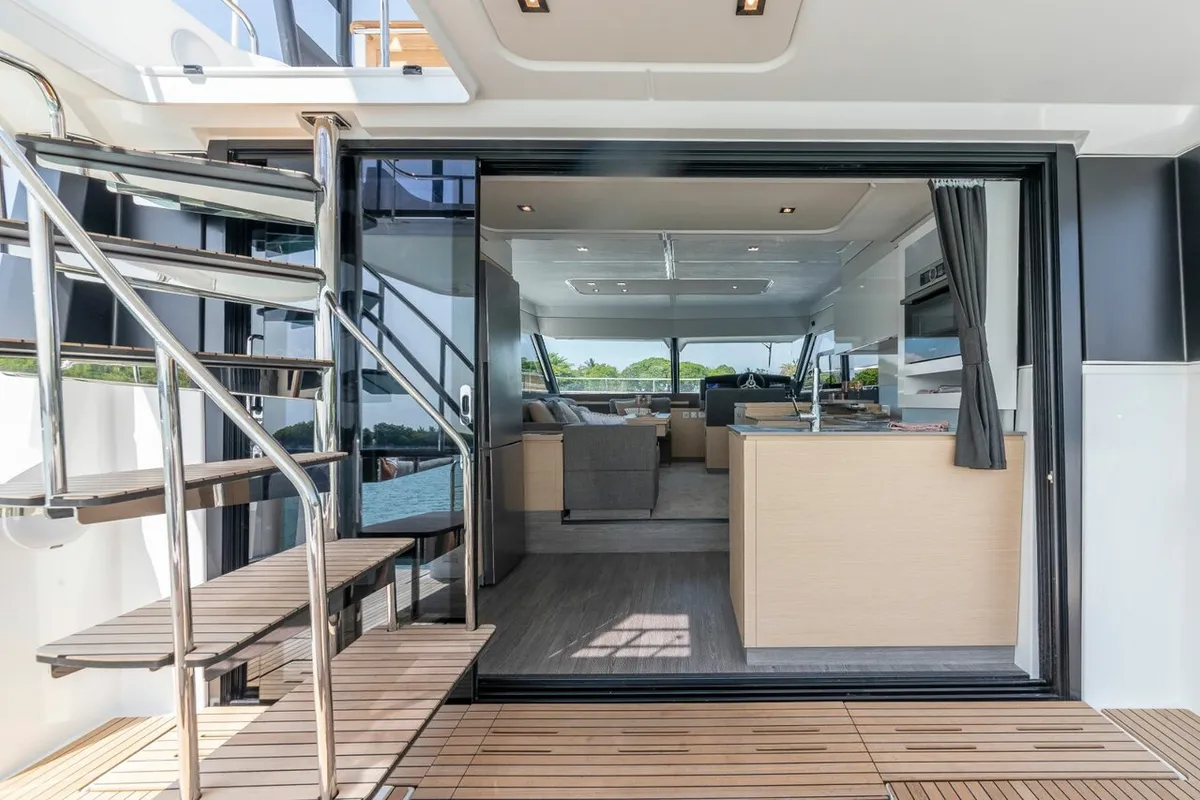 Deck of Mala, a Fountaine Pajot MY5 catamaran at Seget Donji, Croatia