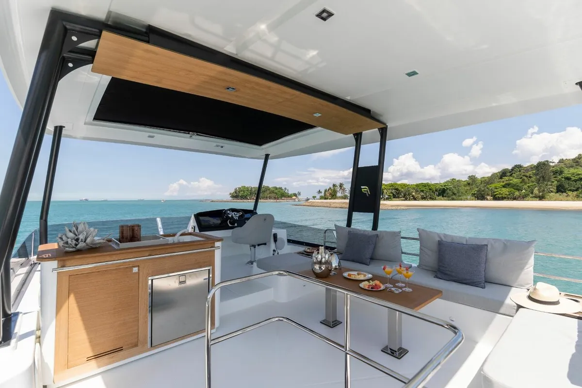 Deck of Mala, a Fountaine Pajot MY5 catamaran at Seget Donji, Croatia