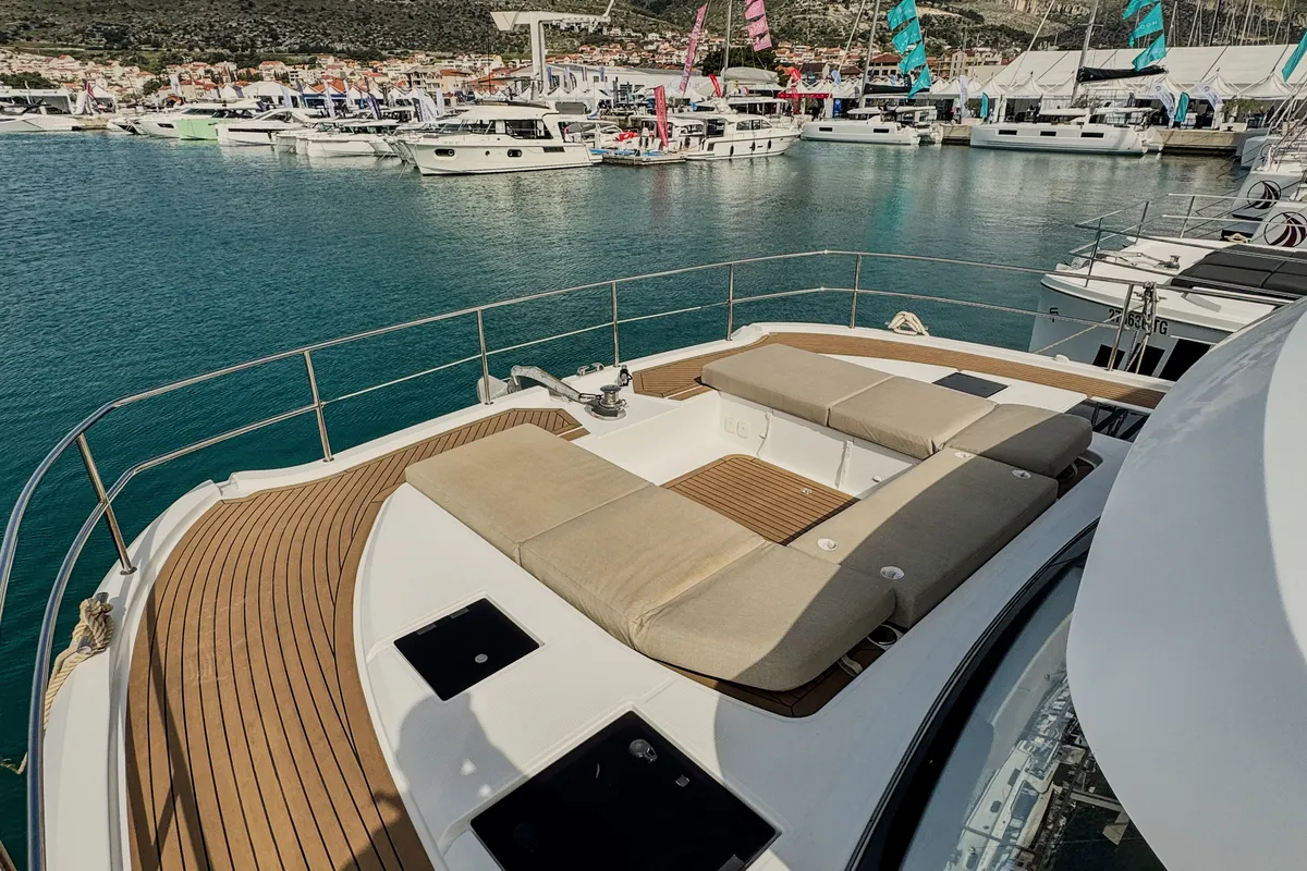 Deck of Mala, a Fountaine Pajot MY5 catamaran at Seget Donji, Croatia