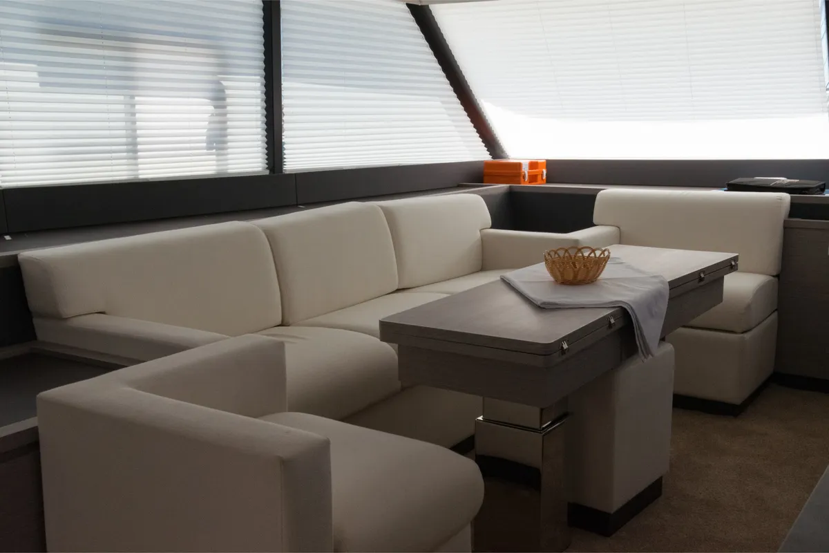Salon of Mala, a Fountaine Pajot MY5 catamaran at Seget Donji, Croatia