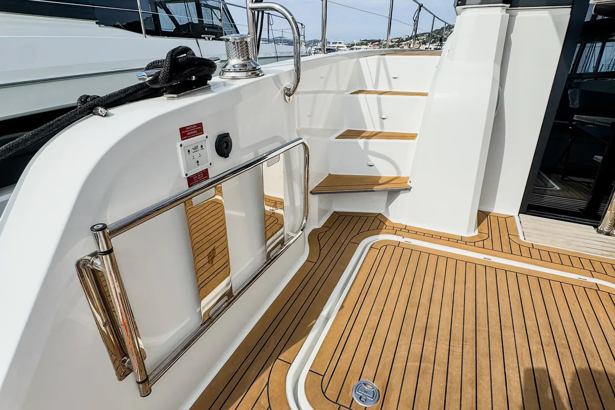 Deck of Mala, a Fountaine Pajot MY5 catamaran at Seget Donji, Croatia
