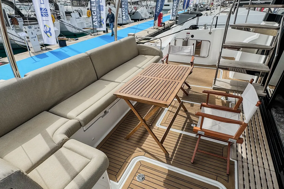 Deck of Mala, a Fountaine Pajot MY5 catamaran at Seget Donji, Croatia