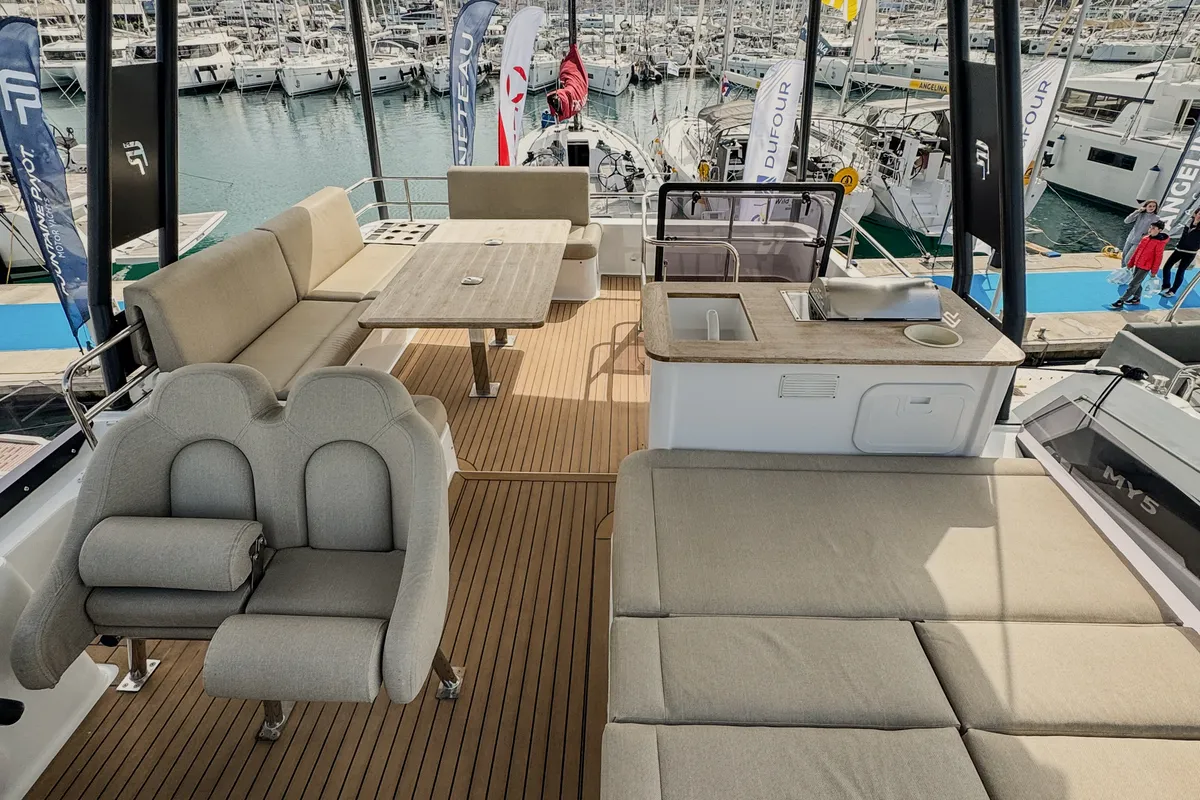 Deck of Mala, a Fountaine Pajot MY5 catamaran at Seget Donji, Croatia