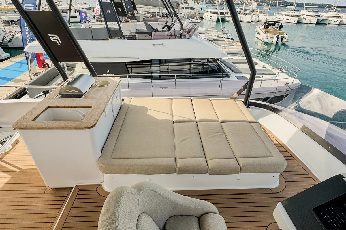 Deck of Mala, a Fountaine Pajot MY5 catamaran at Seget Donji, Croatia