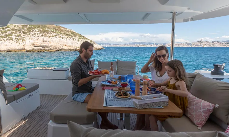 Deck of Elizabeth, a Fountaine Pajot Astrea 42 catamaran at Grad Trogir, Croatia