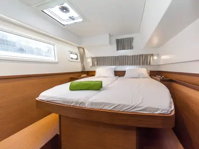 Cabin on Wind Whisper, a Lagoon 42 catamaran at Parikia, Greece