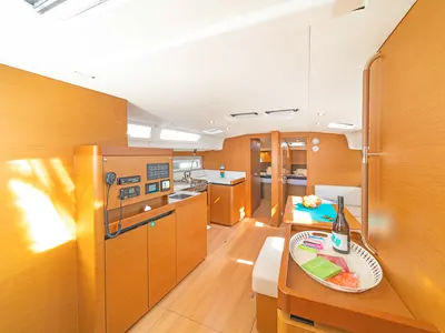 Salon of Capt. Jack Sparrow, a Jeanneau Sun Odyssey 490 sailboat at Municipal Unit of Lefkada, Greece