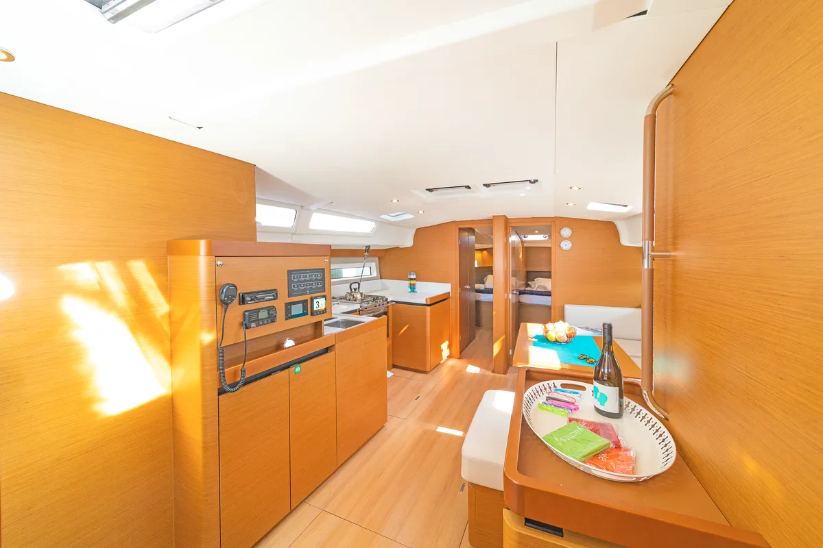 Salon of Capt. Jack Sparrow, a Jeanneau Sun Odyssey 490 sailboat at Municipal Unit of Lefkada, Greece