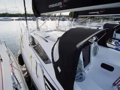 Deck of Kalska Brama, a Northman Maxus 33.1 RS sailboat at Sztynort, Poland