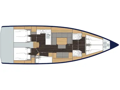 Floor plan of Alma Libre VIII, a Bavaria C45 sailboat at Municipal Unit of Lefkada, Greece