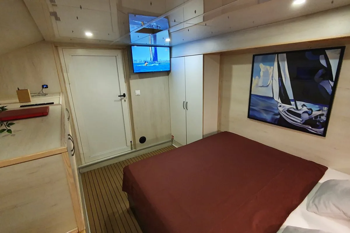 Cabin on Upwind, a Custom Made Upwind 50 Eco catamaran at Trogir, Croatia