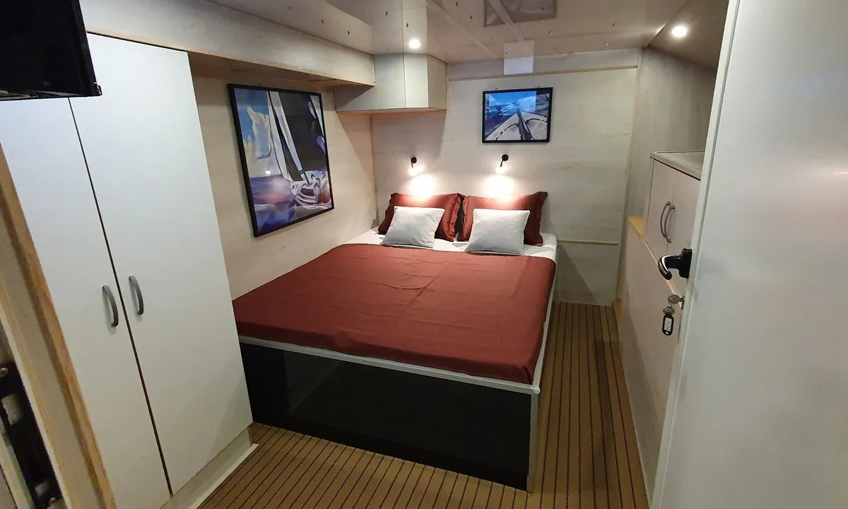 Cabin on Upwind, a Custom Made Upwind 50 Eco catamaran at Trogir, Croatia