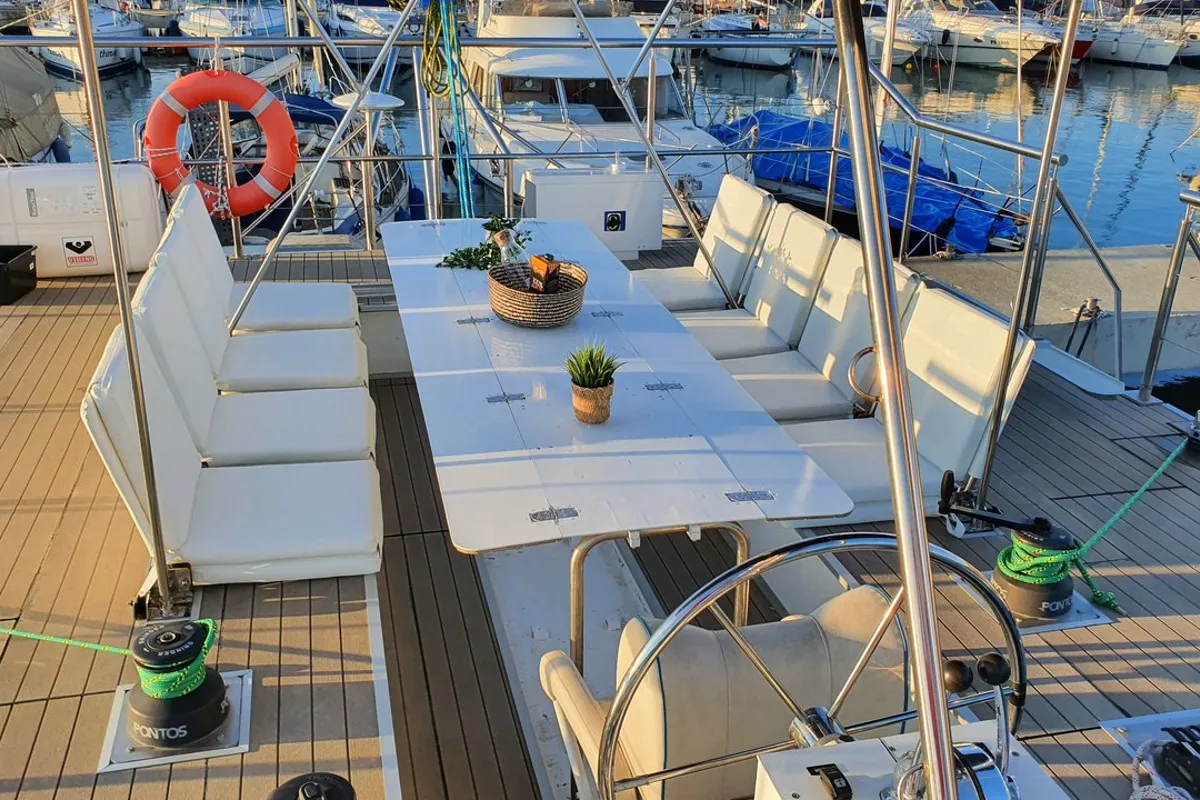 Cockpit of Upwind, a Custom Made Upwind 50 Eco catamaran at Trogir, Croatia
