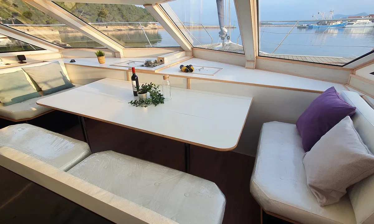 Salon of Upwind, a Custom Made Upwind 50 Eco catamaran at Trogir, Croatia
