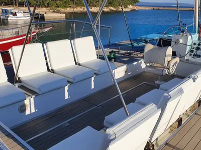 Cockpit of Upwind, a Custom Made Upwind 50 Eco catamaran at Trogir, Croatia
